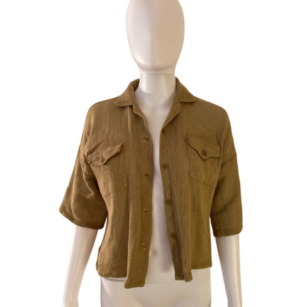 Vintage Burlap Texture Button Down Top (S/XS)